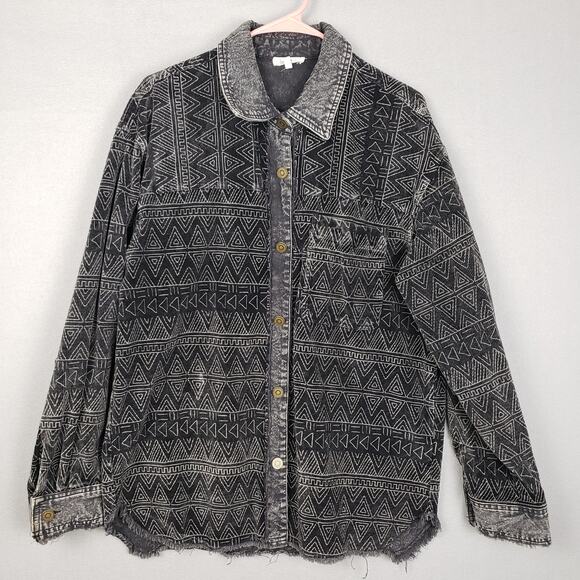 La Miel Women's Size M Southwestern Print Shacket Black Tribal Boho Geometric - Picture 1 of 12